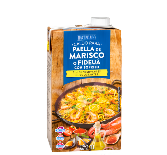 Fisch-und Meeresfrüchtebrühe mit Sofrito - Caldo de Marisco o Fideuá para Paella