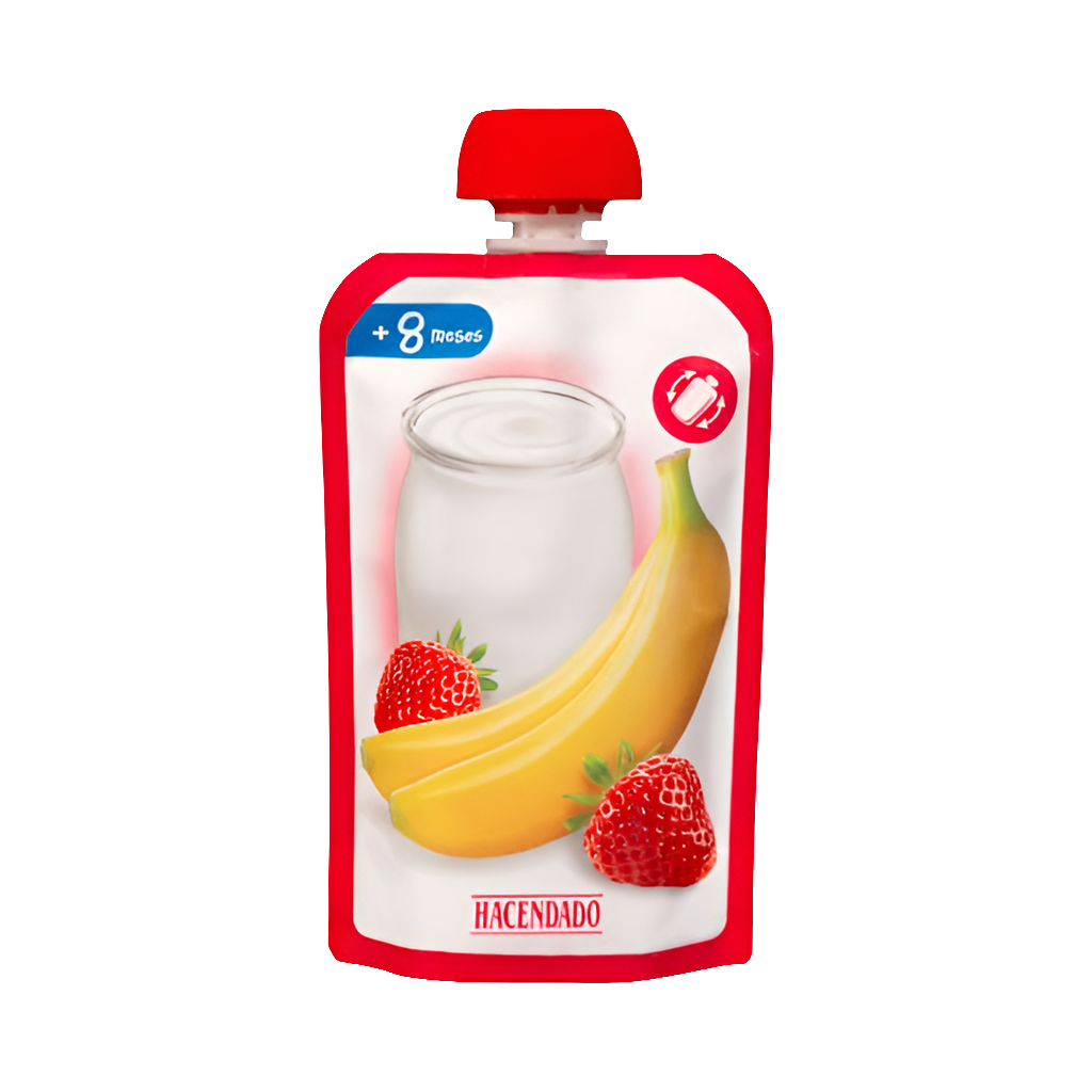 Milchfrüchtepüree +8 Monate - Postre lácteo infantil de fresa y plátano +8 meses