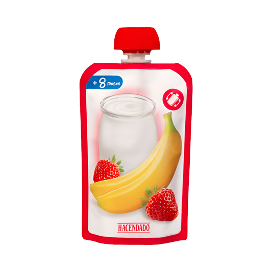 Milchfrüchtepüree +8 Monate - Postre lácteo infantil de fresa y plátano +8 meses